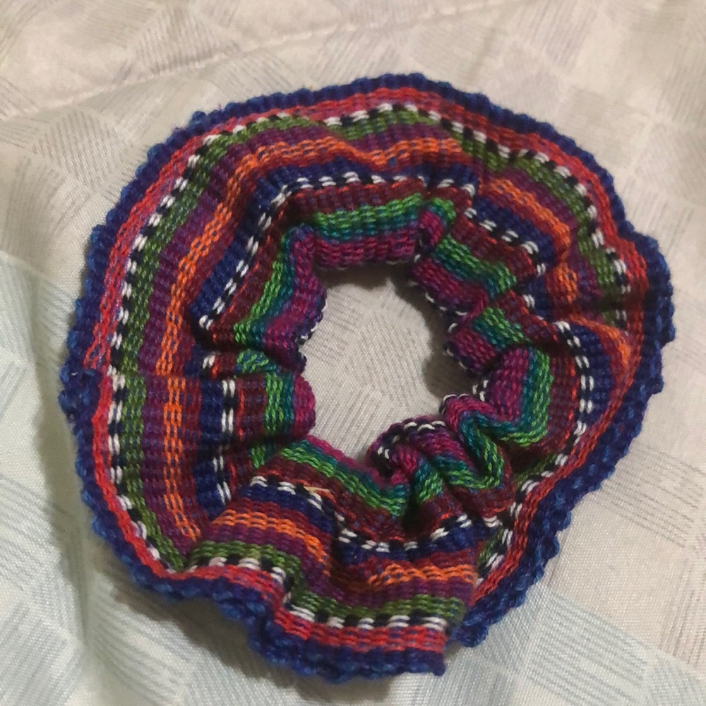 Hand made scrunchie made from hand woven fabric